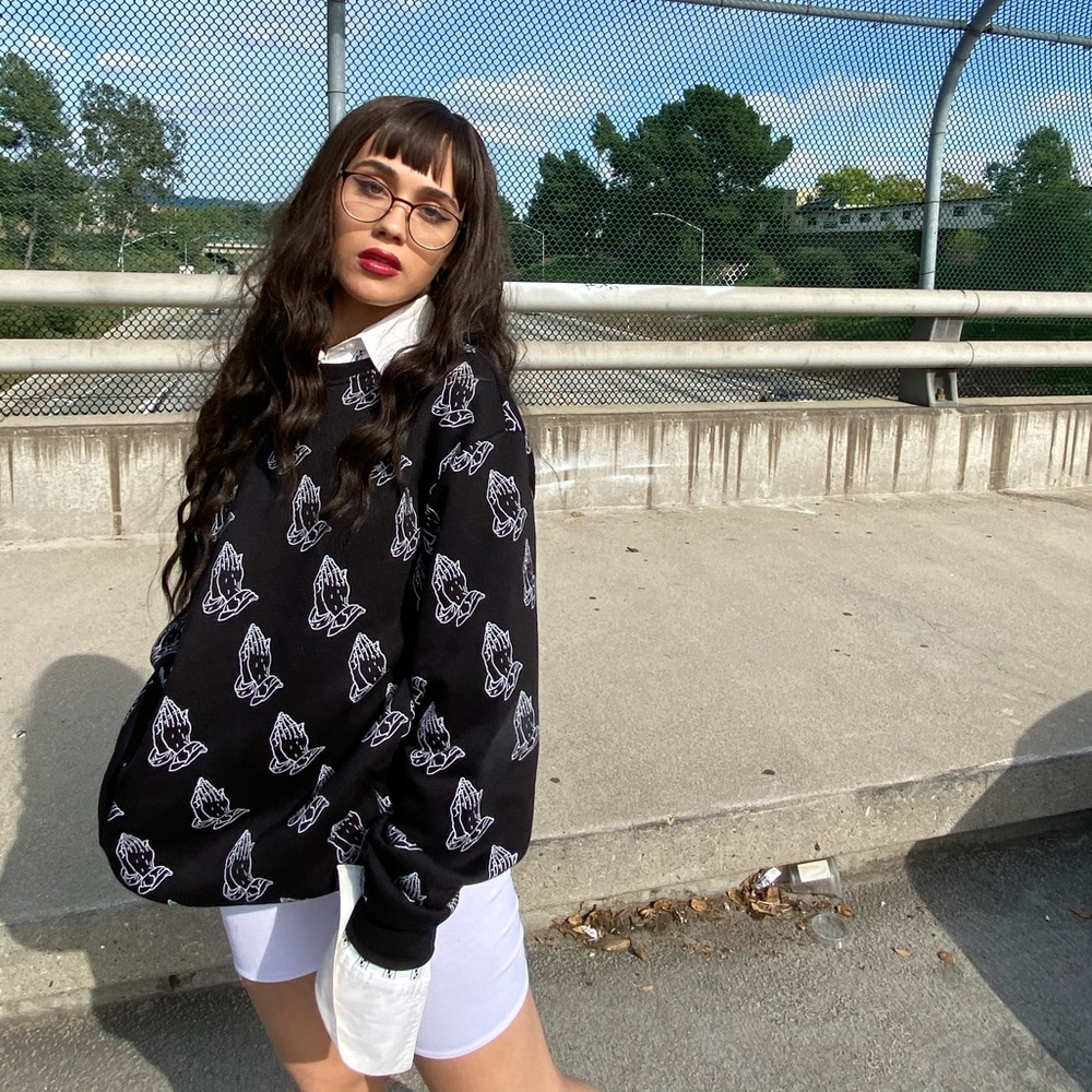 prayer hands sweater